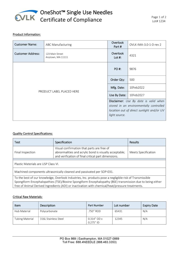 OVLK Non-Sterile OneShot Needle